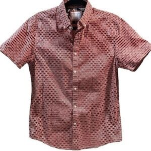 Denim & Flower 100% Cotton Retro Geometric Print Short Sleeve Button Front Small